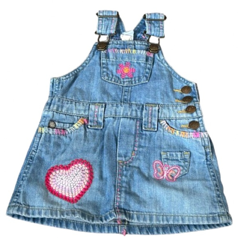 VTG Y2K Baby Gap Embroidered Overall Dress Romper Kawaii Butterflies Size 3-6 mo